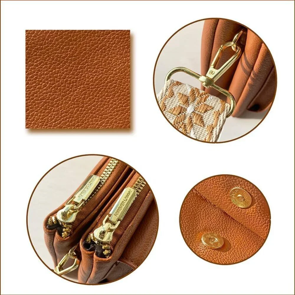 PU Leather Crossbody Bag Women Multi-Pocket Zipper Casual Purse Brown